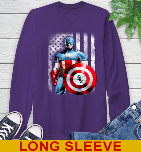 Chicago White Sox MLB Baseball Captain America Marvel Avengers American Flag Shirt Long Sleeve T-Shirt 5