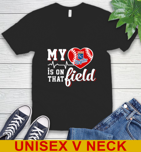MLB My Heart Is On That Field Baseball Sports Kansas City Royals V-Neck T-Shirt