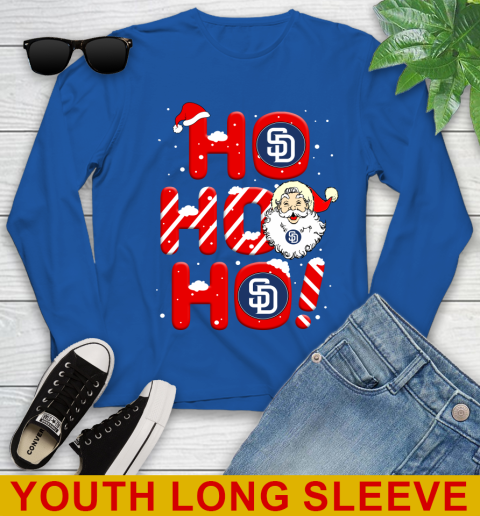 San Diego Padres MLB Baseball Ho Ho Ho Santa Claus Merry Christmas Shirt Youth Long Sleeve 10