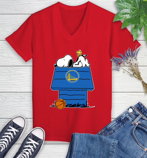 Golden State Warriors NBA Basketball Snoopy Woodstock The Peanuts Movie Women's V-Neck T-Shirt 12