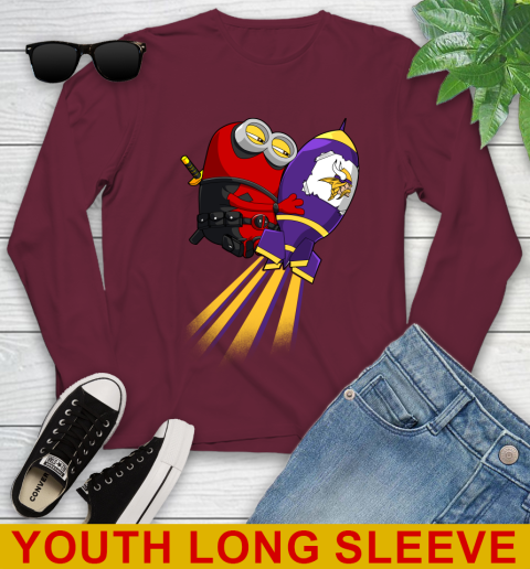 NFL Football Minnesota Vikings Deadpool Minion Marvel Shirt Youth Long Sleeve 6