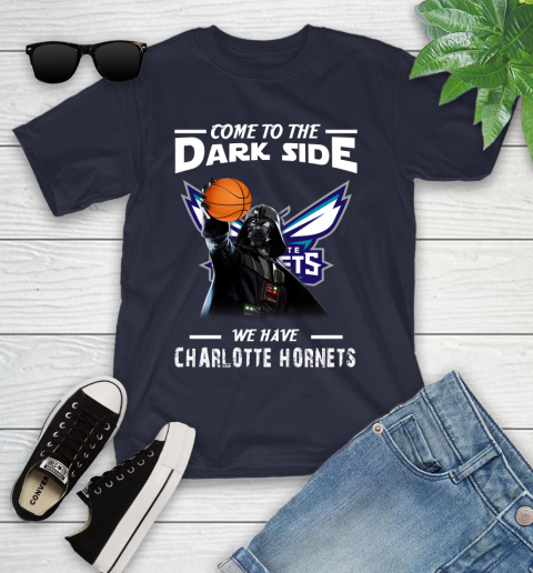 NBA Come To The Dark Side We Have Charlotte Hornets Star Wars Darth Vader Basketball Youth T-Shirt 2