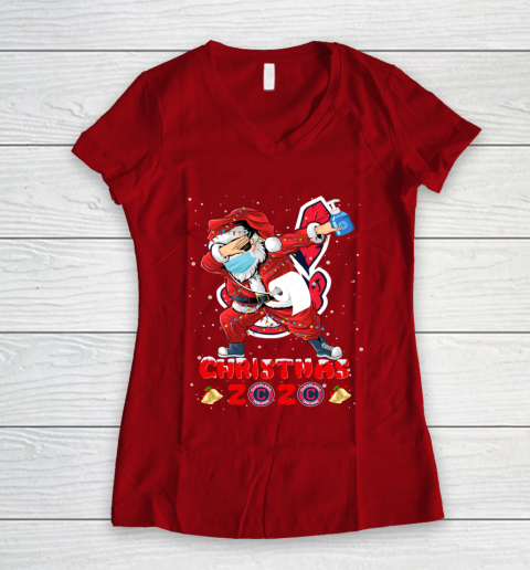 Cleveland Indians Funny Santa Claus Dabbing Christmas 2020 MLB Women's V-Neck T-Shirt 8