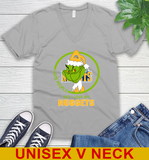 Denver Nuggets NBA Christmas Grinch I Hate People But I Love My Favorite Basketball Team V-Neck T-Shirt 4