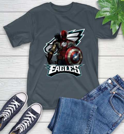 NFL Captain America Thor Spider Man Hawkeye Avengers Endgame Football Philadelphia Eagles T-Shirt 9