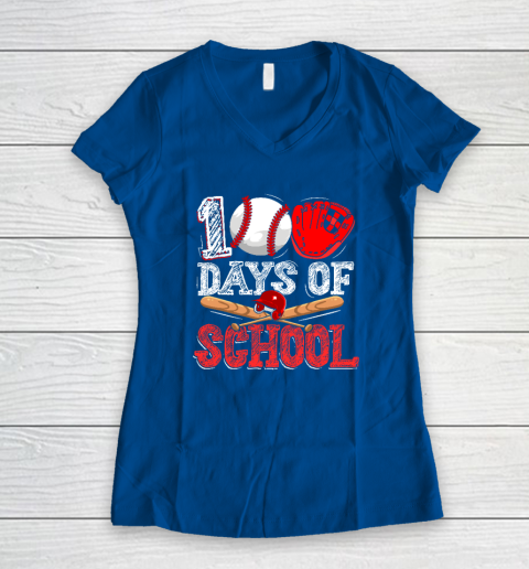 100 Days Of School Baseball 100th Day Women's V-Neck T-Shirt 5