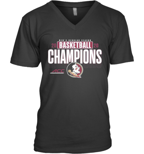 Men'S Regular Season 2020 Basketball Champions Florida State Seminoles V-Neck T-Shirt