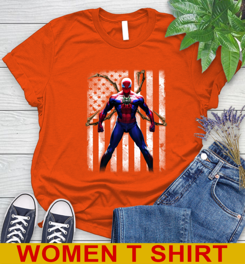 NBA Basketball Milwaukee Bucks Spider Man Avengers Marvel American Flag Shirt Women's T-Shirt - Image 4