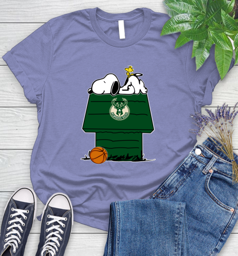 Milwaukee Bucks NBA Basketball Snoopy Woodstock The Peanuts Movie Women's T-Shirt 11