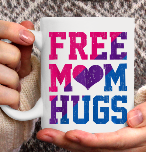 Nurse Shirt Vintage Free Mom Hugs Bisexual Heart LGBT Pride flag Shirt Ceramic Mug 15oz
