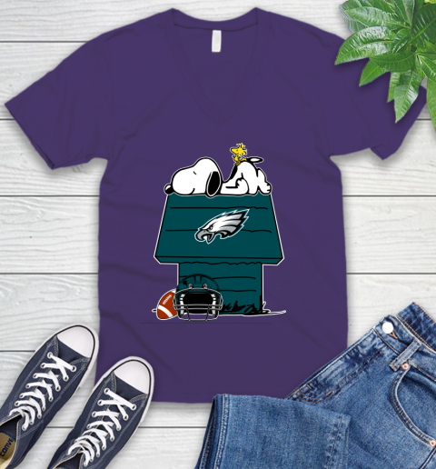 Philadelphia Eagles NFL Football Snoopy Woodstock The Peanuts Movie V-Neck T-Shirt 10