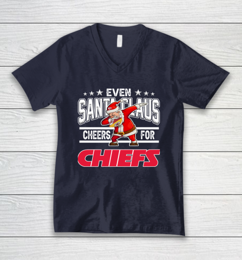 Kansas City Chiefs Even Santa Claus Cheers For Christmas NFL V-Neck T-Shirt 2