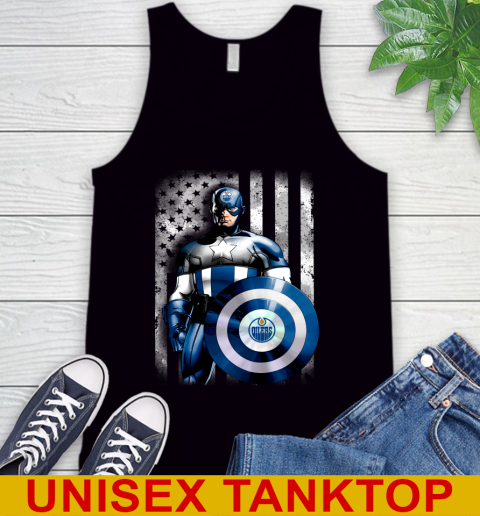 Edmonton Oilers NHL Hockey Captain America Marvel Avengers American Flag Shirt Tank Top