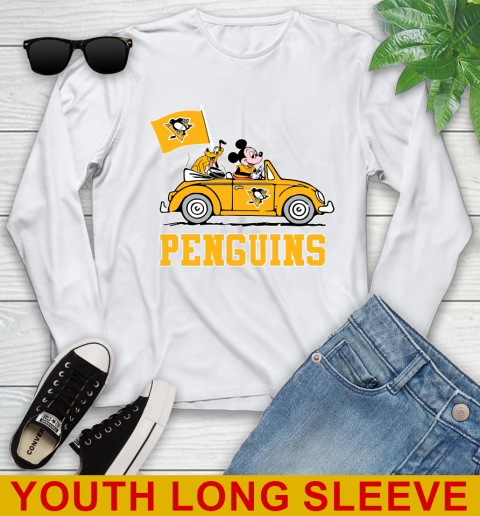NHL Hockey Pittsburgh Penguins Pluto Mickey Driving Disney Shirt Youth Long Sleeve