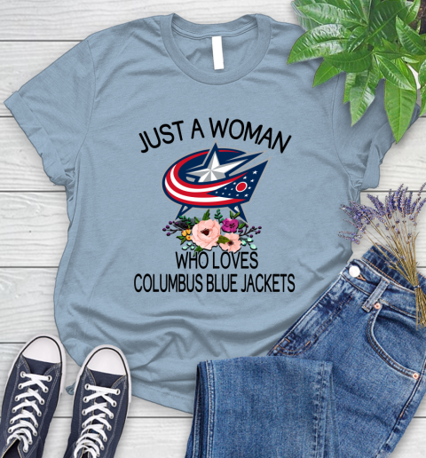 NHL Just A Woman Who Loves Columbus Blue Jackets Hockey Sports Women's T-Shirt 6