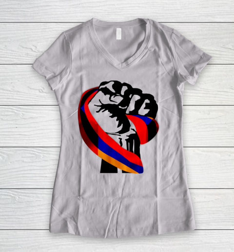 Armenian Pride Flag Fist Resist Women's V-Neck T-Shirt