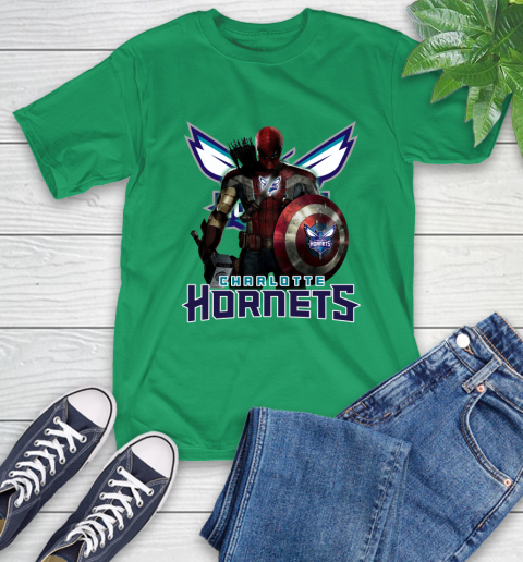 Charlotte Hornets NBA Basketball Captain America Thor Spider Man Hawkeye Avengers T-Shirt 7