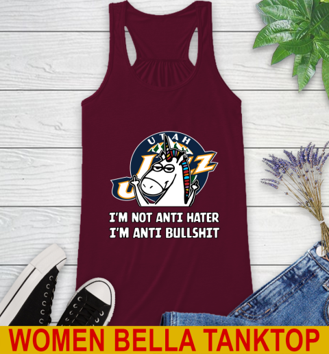 Utah Jazz NBA Basketball Unicorn I'm Not Anti Hater I'm Anti Bullshit Racerback Tank - Image 4