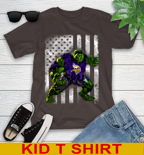 Minnesota Vikings Hulk Marvel Avengers NFL Football American Flag Youth T-Shirt 6
