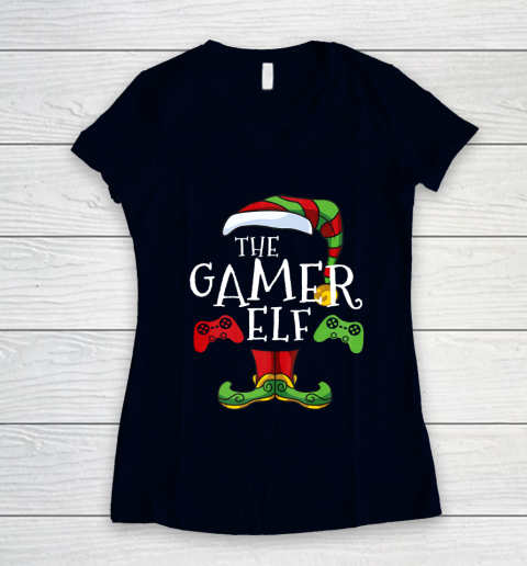 Gamer Elf Family Matching Christmas Funny Gaming Pajama Women's V-Neck T-Shirt 2