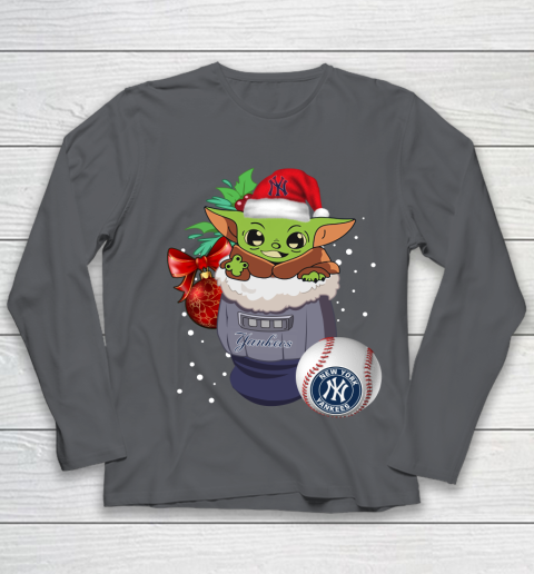 New York Yankees Christmas Baby Yoda Star Wars Funny Happy MLB Youth Long Sleeve 8