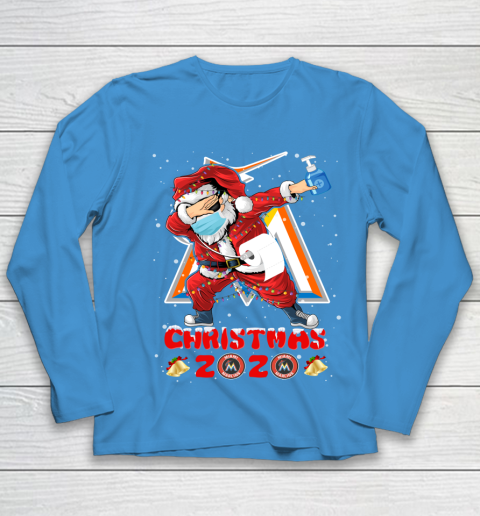 Miami Marlins Funny Santa Claus Dabbing Christmas 2020 MLB Youth Long Sleeve 5