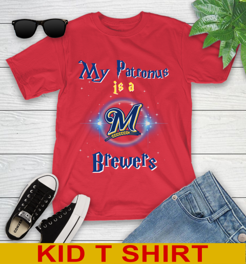 MLB Baseball Harry Potter My Patronus Is A Milwaukee Brewers Youth T Shirt Tee For Sports
