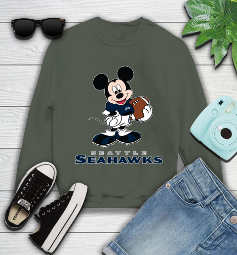 NFL Football Seattle Seahawks Cheerful Mickey Mouse Shirt Youth Sweatshirt 9
