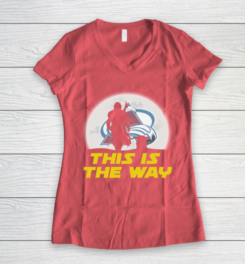 Colorado Avalanche NHL Ice Hockey Star Wars Yoda And Mandalorian This Is The Way Women's V-Neck T-Shirt 4