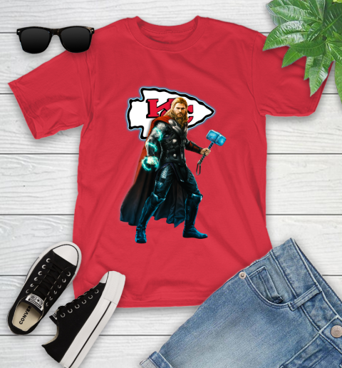 NFL Thor Avengers Endgame Football Kansas City Chiefs Youth T-Shirt 10