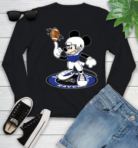 NFL Football Baltimore Ravens Cheerful Mickey Disney Shirt Youth Long Sleeve