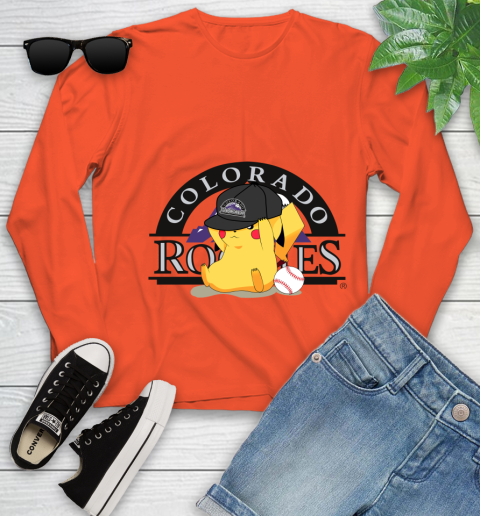 MLB Pikachu Baseball Sports Colorado Rockies Youth Long Sleeve 4