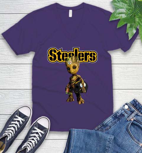 Pittsburgh Steelers NFL Football Groot Marvel Guardians Of The Galaxy V-Neck T-Shirt 10