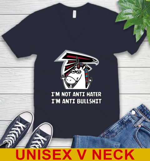 Atlanta Falcons NFL Football Unicorn I'm Not Anti Hater I'm Anti Bullshit V-Neck T-Shirt 3