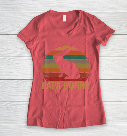 Father gift shirt Mens Retro Papa Bunny Sunset Gift Pet Rabbit Owner Daddy Easter T Shirt Women's V-Neck T-Shirt 4