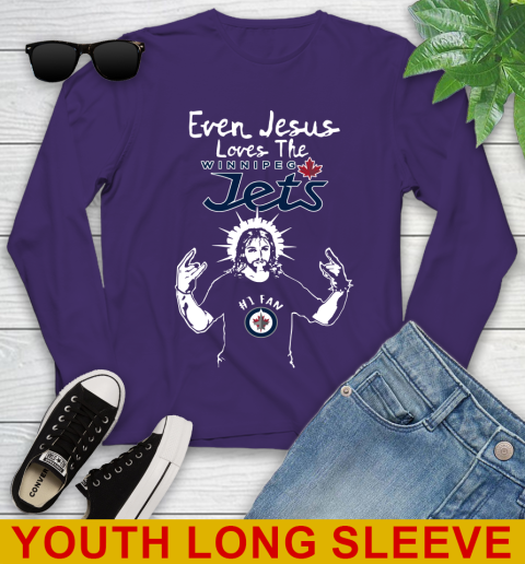 Winnipeg Jets NHL Hockey Even Jesus Loves The Jets Shirt Youth Long Sleeve - Image 5
