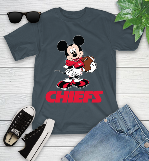 NFL Football Kansas City Chiefs Cheerful Mickey Mouse Shirt Youth T-Shirt 8
