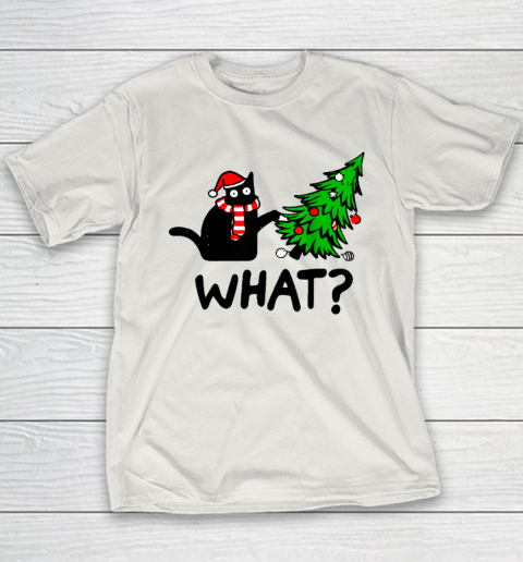 Funny Black Cat Gift Pushing Christmas Tree Over Cat What Youth T-Shirt 9