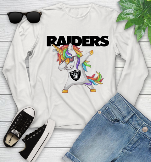Oakland Raiders NFL Football Funny Unicorn Dabbing Sports Youth Long Sleeve 12