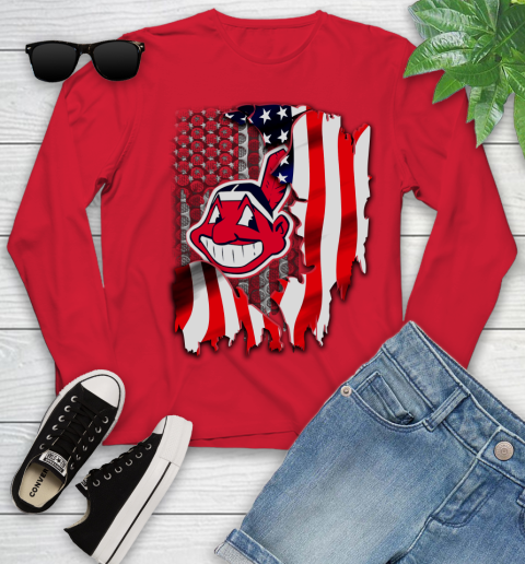 Cleveland Indians MLB Baseball American Flag Youth Long Sleeve 11