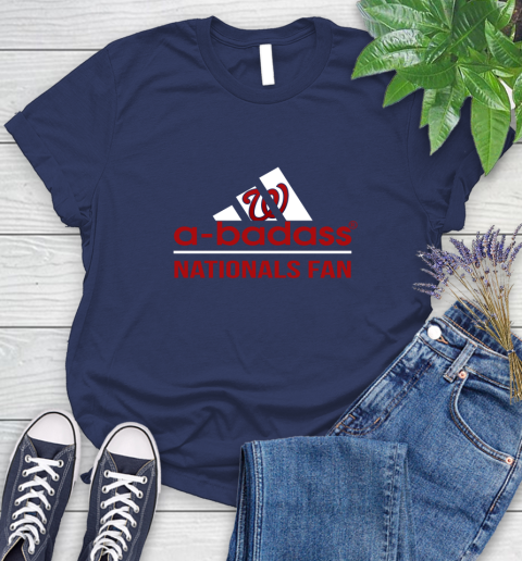 MLB A Badass Washington Nationals Fan Adidas Baseball Sports Women's T-Shirt 14