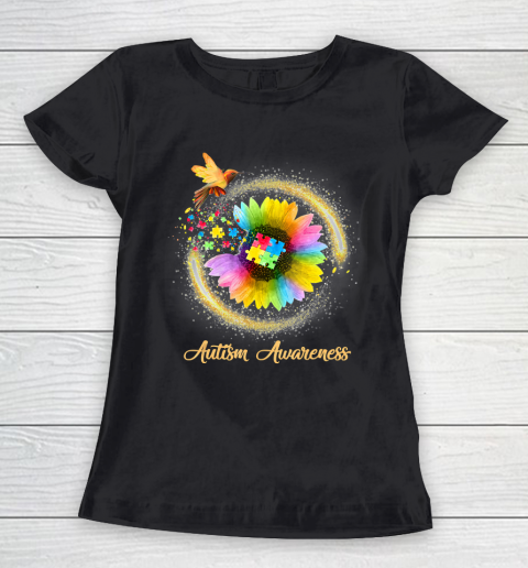 Autism Awareness Month Tshirt Hummingbird Sunflower Flower Women's T-Shirt