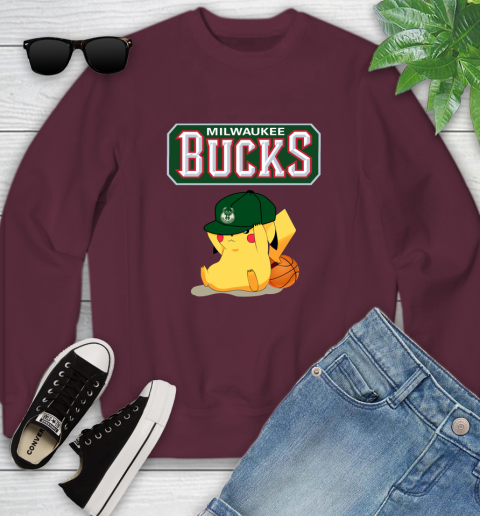 NBA Pikachu Basketball Sports Milwaukee Bucks Youth Sweatshirt 5