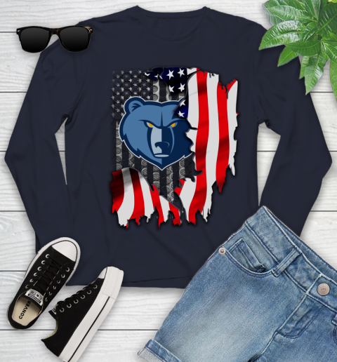 Memphis Grizzlies NBA Basketball American Flag Youth Long Sleeve 2