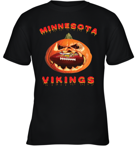 NFL Minnesota Vikings Halloween Pumpkin Football Sports ow9ujXnX6wS youth t shirt 26 95 151514 front black