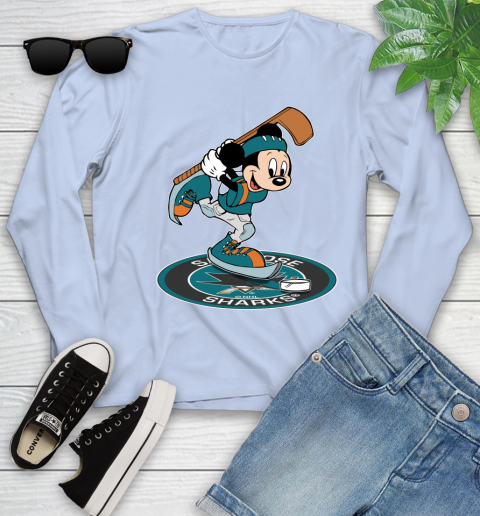 NHL Hockey San Jose Sharks Cheerful Mickey Disney Shirt Youth Long Sleeve 9