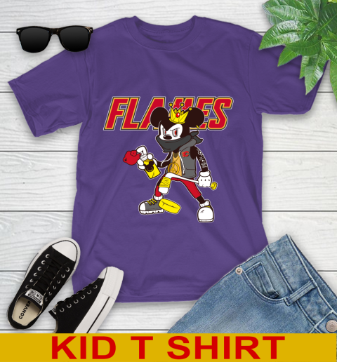 Calgary Flames NHL Hockey Mickey Peace Sign Sports Youth T-Shirt 4