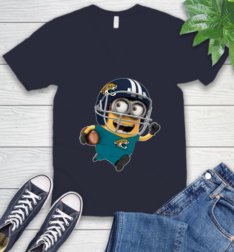 NFL Jacksonville Jaguars Minions Disney Football Sports V-Neck T-Shirt 3