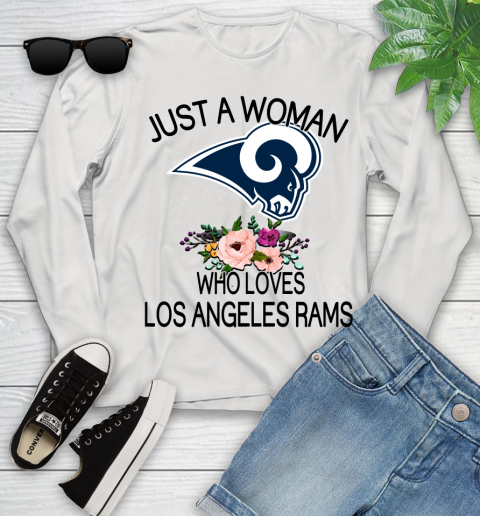 NFL Just A Woman Who Loves Los Angeles Rams Football Sports Youth Long Sleeve