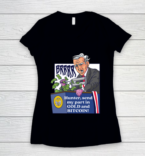 Bitcoin Joe Biden Printing Money Economy Anti Biden Anti Biden Retro Vintage Cartoon Women's V-Neck T-Shirt